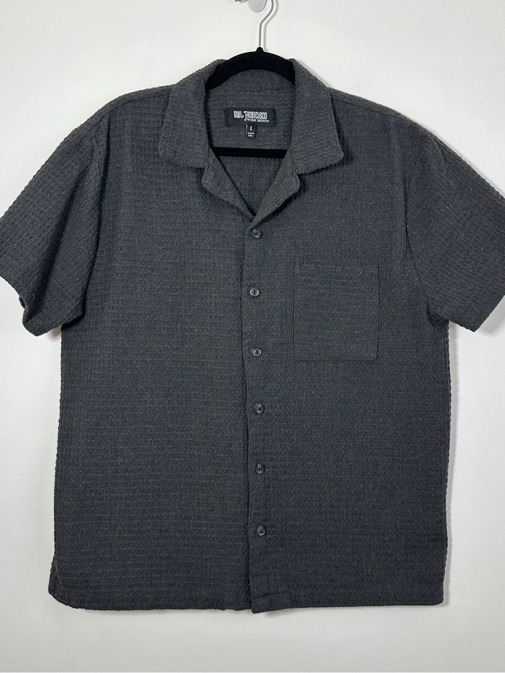 San Francisco Work Shirts Charcoal Waffle Knit Button Up Shirt Men’s Large